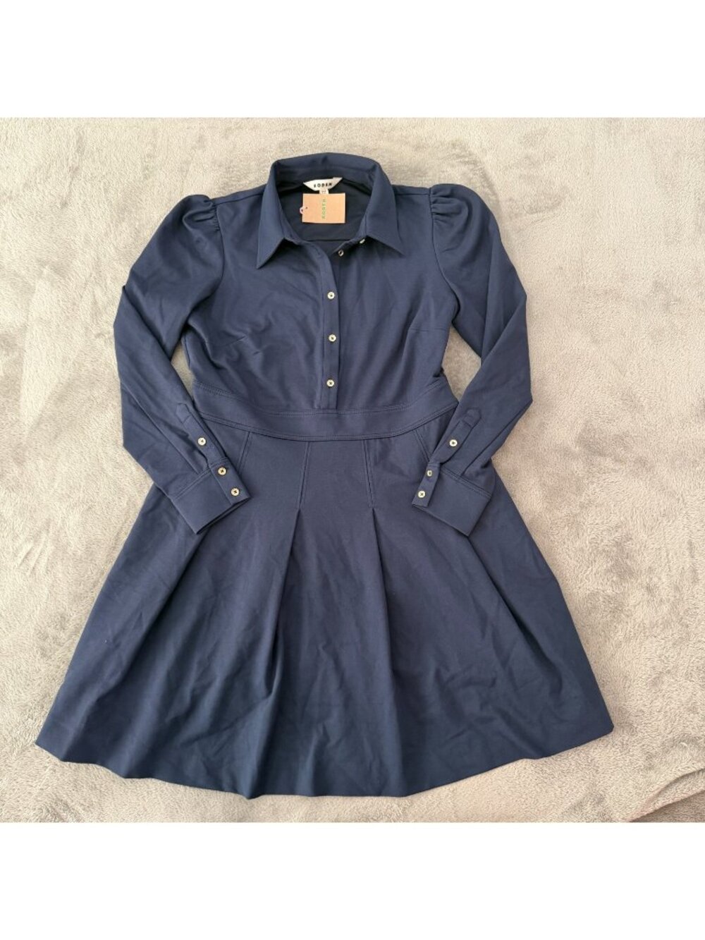 NWT Boden Catrin Navy Blue Ponte Long Sleeve Shirt Dress 10 Regular Pleated
